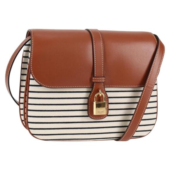 CELINE Shoulder Bag Canvas Leather Brown Gold - Picture 1 of 13